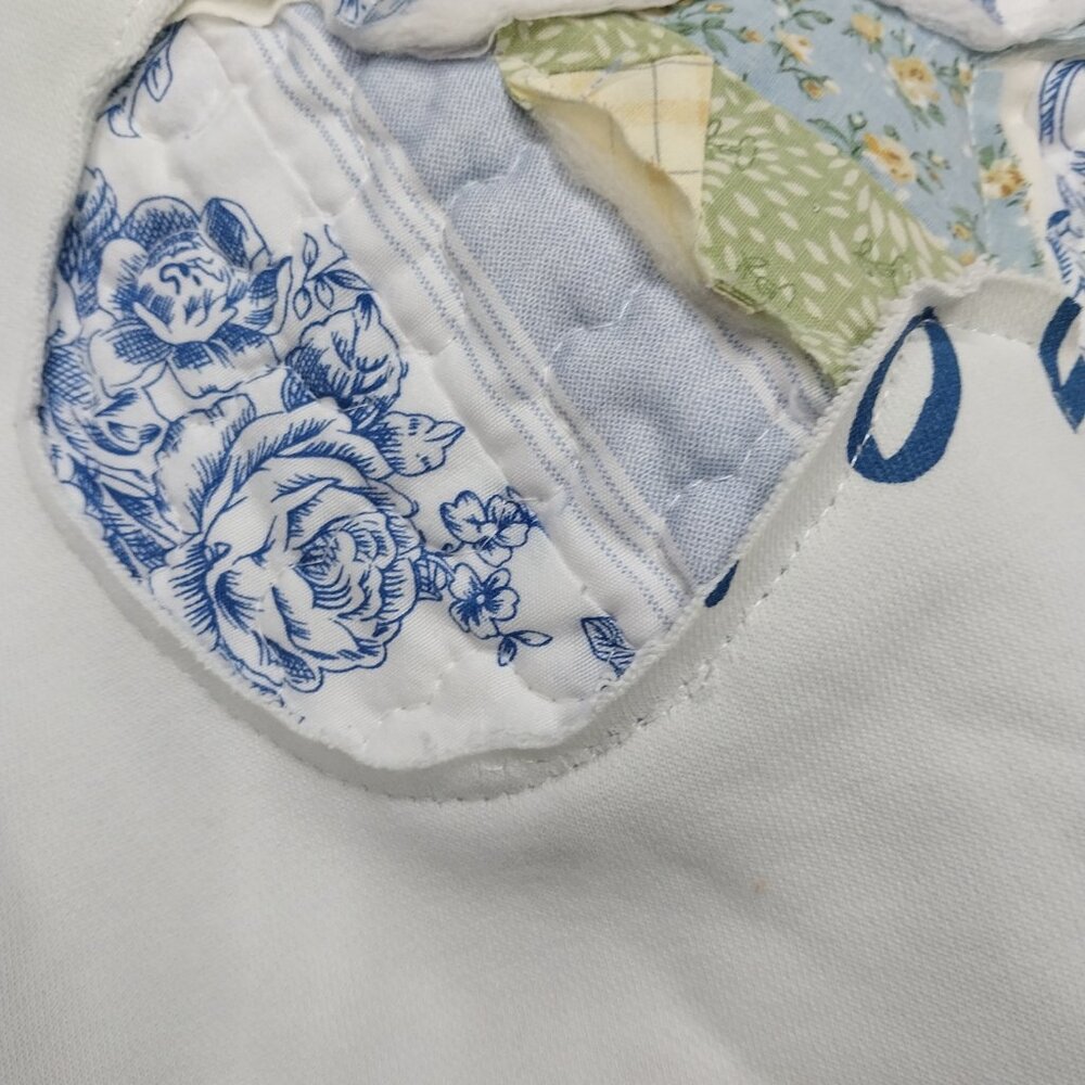 3246 Size XL UT Upcycled Sweat Shirt With Quilted Flower Insert In Baby Blue. - Picture 2 of 8